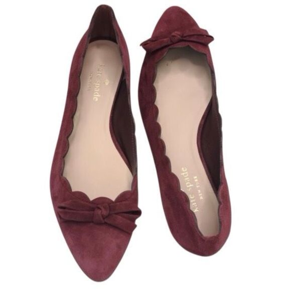 NWT Kate Spade Eleni Flex Burgundy Scalloped Suede Bow Flat Shoes Size 6.5 M - Picture 7 of 9